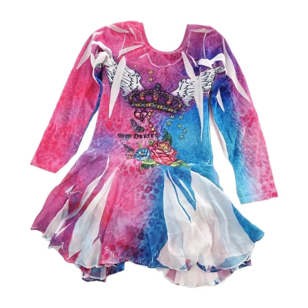 Duck Crossing Y2K Velvet Leotard Dance Skate Dress Angel Wings Shimmer Size CL